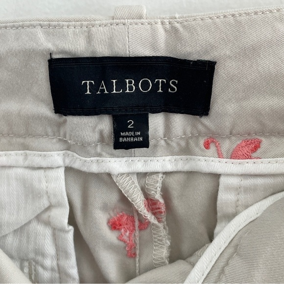 Talbots Cream Pants with Pink Flamingo Embroidery Size 2 - Picture 10 of 12